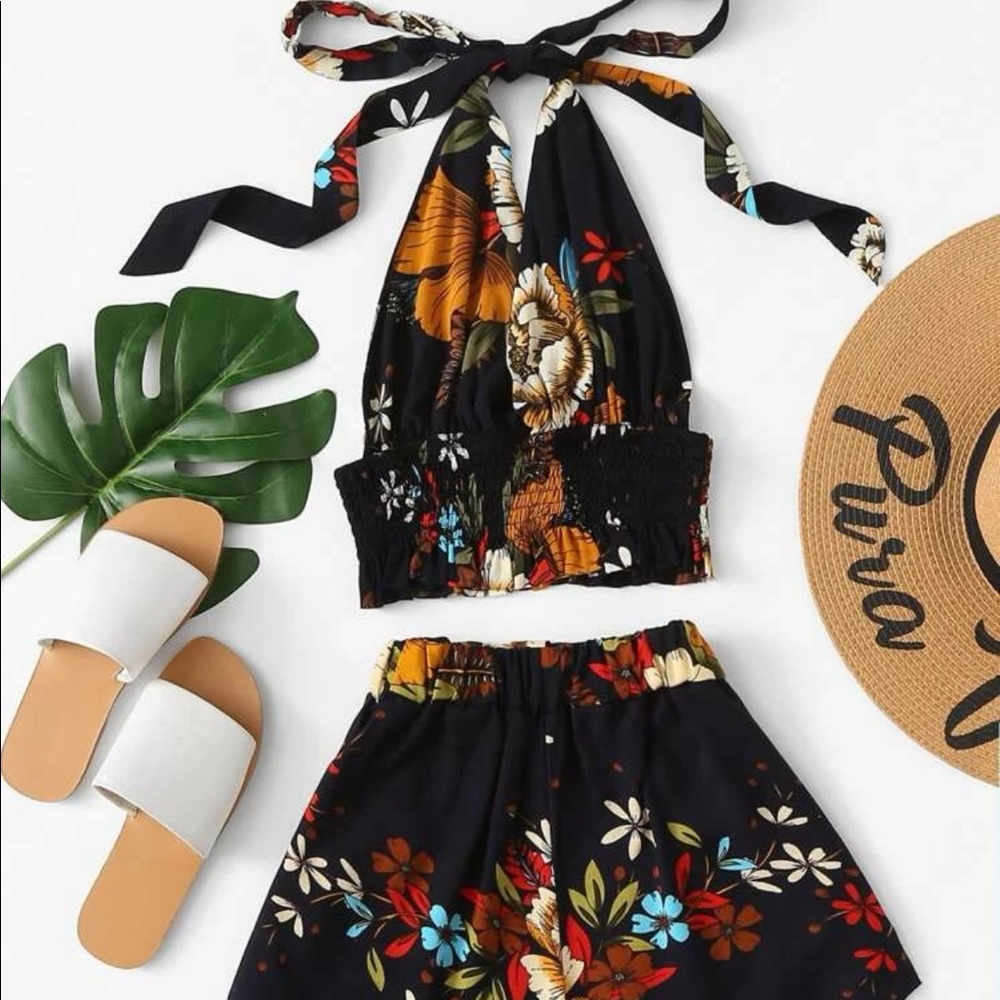 Floral Print Halter Top & Short Set